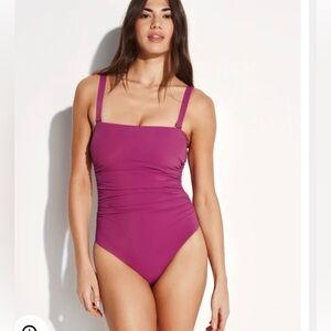 NWT Knix shimmery SILVER rouched  One-Piece Swimsuit S+